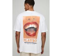 Mens White Oversized Playboy License Printed T-Shirt, White M