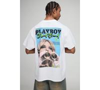 Mens White Oversized Playboy License Printed T-Shirt, White M