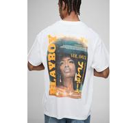 Mens White Oversized Playboy License Printed T-Shirt, White M