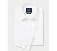 Men's White Pleated Front Classic Fit Dress Formal Shirt - Double Cuff - Size: 20" x Standard - 38.5" - Savile Row Company