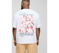 Mens White Plus Osaka Cherry Blossom Graphic Oversized T-Shirt, White 2XL