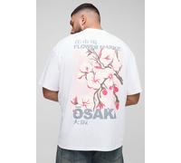 Mens White Plus Osaka Cherry Blossom Graphic Oversized T-Shirt, White 5XL