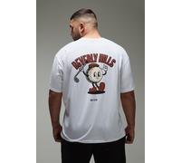 Mens White Plus Oversized Beverley Hills Golf Cartoon Graphic T-Shirt, White 2XL