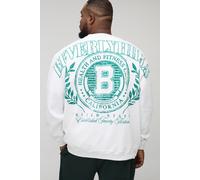 Mens White Plus Oversized Beverly Hills Over The Seams Print Sweatshirt, White 2XL