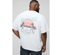 Mens White Plus Oversized Beverly Hills Palm Print T-Shirt, White 3XL