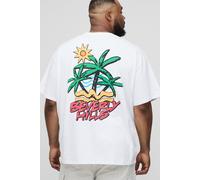 Mens White Plus Oversized Beverly Hills Palm Print T-Shirt, White 3XL