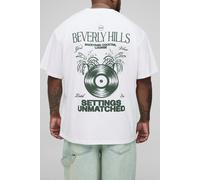 Mens White Plus Oversized Beverly Hills Print T-Shirt, White 4XL