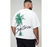 Mens White Plus Oversized Boxy Santorini Print T-Shirt, White 3XL