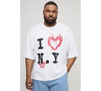 Mens White Plus Oversized Boxy Waffle I Heart New York T-Shirt, White 5XL