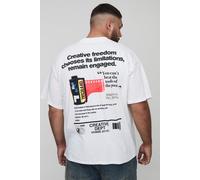 Mens White Plus Oversized Creative Freedom Print T-Shirt, White 2XL