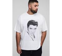Mens White Plus Oversized Elvis Presley License Print T-Shirt, White 4XL
