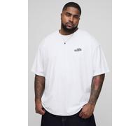 Mens White Plus Oversized Embroidered Car T-Shirt, White 5XL