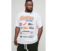 Mens White Plus Oversized Japan Moto Badge Print T-Shirt, White 3XL