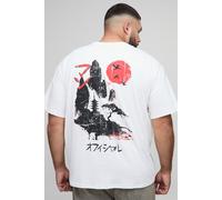 Mens White Plus Oversized Landscape Print T-Shirt, White 2XL