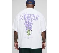 Mens White Plus Oversized Lavender Haze Print T-Shirt, White 2XL