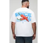 Mens White Plus Oversized Man Script Chili Print T-Shirt, White 3XL
