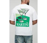 Mens White Plus Oversized Man Script Martini Print T-Shirt, White 4XL