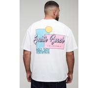 Mens White Plus Oversized South Beach Retro Print T-Shirt, White 4XL