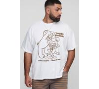 Mens White Plus Oversized Teddy Swims Puppet Print T-Shirt, White 4XL