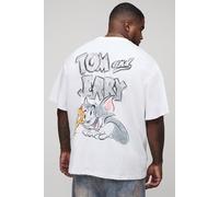 Mens White Plus Oversized Tom & Jerry License Print T-Shirt, White 2XL