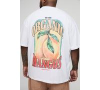 Mens White Plus Vintage Mango Graphic Oversized T-Shirt, White 5XL