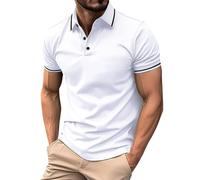 Mens White Polo Shirt Short Sleeve Button Down Lapel Summer Casual Golf Tees Solid Color Pirinted Collar Sport Running Tshirt Breathable Lightweight Texture Comfy Daily Classic Basic Gym Tshirts