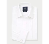 Men's White Poplin Pleated Slim Fit Double Cuff Evening Formal Shirt - Size: 17.5" x Standard - 36" - Savile Row Company
