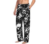 Men's White Punk Skull Print Sleepwear Pajama Pants,soft Drawstring Lounge Sleep Pants with Pockets