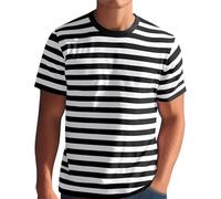 Mens White Shirt Red T Shirt Men 4XL Men 2025 Gift Mens Striped Full Print Shirt Short Sleeve T Shirts Black (Black, XXXL)