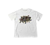 Men's White Short Sleeve T-Shirt, Cartoon Brawl Graphic Tee with Cloud Fight & Retro Elements, Cotton Casual Top for Streetwear Enthusiasts, Unique Humorous Design for Daily-color07||s