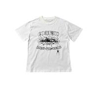 Men's White Short Sleeve T-Shirt, Cartoon Brawl Graphic Tee with Cloud Fight & Retro Elements, Cotton Casual Top for Streetwear Enthusiasts, Unique Humorous Design for Daily-color04||m