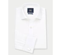 Men's White Slim Fit Cotton Poplin Formal Shirt - Single or Double Cuff - Size: 17" x Extra Long - 37.5" - Savile Row Company