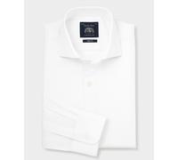Men's White Stretch Cotton Herringbone Slim Fit Formal Shirt - Single Cuff - Size: 16" x Extra Long - 36.5" - Savile Row Company