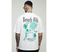 Mens White Tall Oversized Beverly Hills Courtside Palm Printed T-Shirt, White S