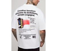 Mens White Tall Oversized Creative Freedom Print T-Shirt, White M