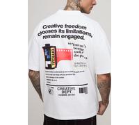 Mens White Tall Oversized Creative Freedom Print T-Shirt, White XL