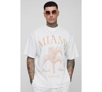 Mens White Tall Oversized Extended Neck Miami Palm Print T-Shirt, White S