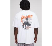 Mens White Tall Oversized Homme Western Print T-Shirt, White 2XL