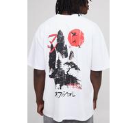 Mens White Tall Oversized Landscape Print T-Shirt, White M
