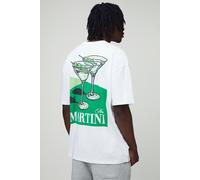 Mens White Tall Oversized Man Script Martini Print T-Shirt, White XL