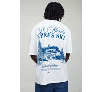 Mens White Tall Oversized Man St. Moritz Après Ski Print T-Shirt, White 2XL