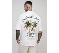 Mens White Tall Oversized Palm Springs California Printed T-Shirt, White XL