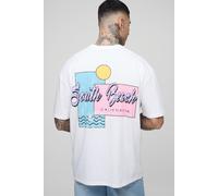 Mens White Tall Oversized South Beach Retro Print T-Shirt, White M