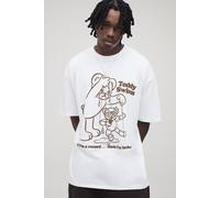 Mens White Tall Oversized Teddy Swims Print T-Shirt, White XL