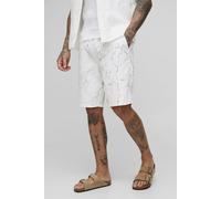 Mens White Tall Relaxed Fit Printed Crinkle Shorts, White M