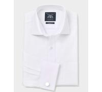 Men's White Textured Cotton Classic Fit Formal Shirt - Double Cuff - Size: 19.5" x Standard - 38" - Savile Row Company