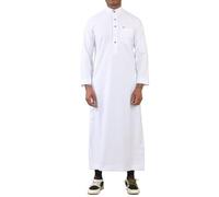 Men's White Thobe Saudi Emirati Jubba Islamic Clothing Muslim Kaftan Eid Robe Arab Nehru High Collar - White XL-58