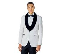 Mens White Tuxedo 3 Piece Suit Floral Jacquard Dinner Jacket Waistcoat Trouser [Suit-UWC-Archie-White, UK/US 44 EU 54]