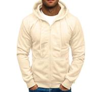 Mens White Zip Up Hoodie Comfy Pullover Plain Hooded Sweatshirt Top Long Sleeve Hoody Casual Tops Autumn Jumper with Pockets S-3XL