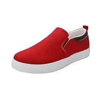 Men's Wide Canvas Casual Loafers Low Top Slip On Sneakers Leisure Fashion Soft Soles Shoes Comfortable Flats Classic Sneakers Walking Shoes Hands Free Loafers Lightweight Footwear Trainers Red